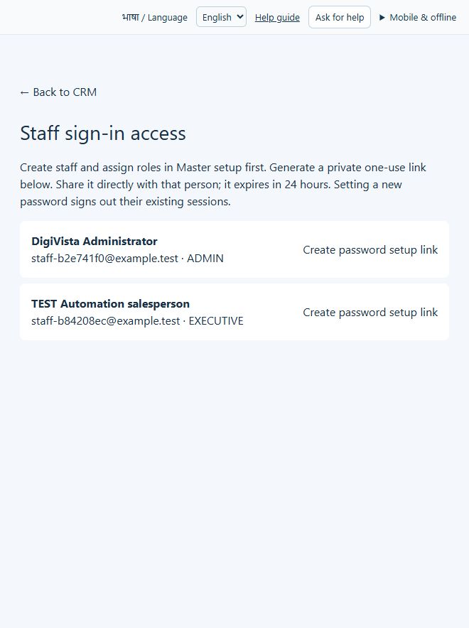 Staff sign-in access screen preview
